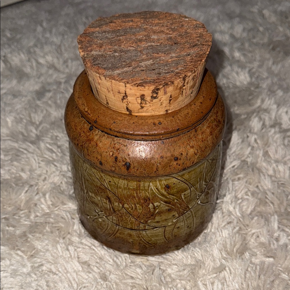 Rustic Signed Artisan Pottery Jar with Cork Lid